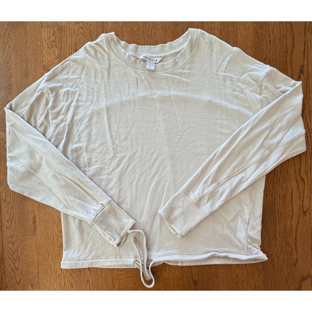 Athleta Pullover Sweatshirt Drawstring Hem Womens Size Medium Cream Beige